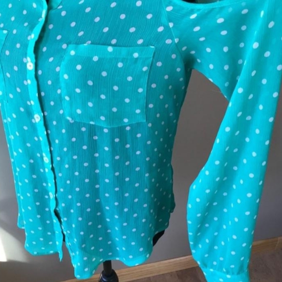 Women's Bongo Sheer Polka-dot Long Sleeve Top with Shoulder Cut Outs, Size XL - Picture 6 of 6